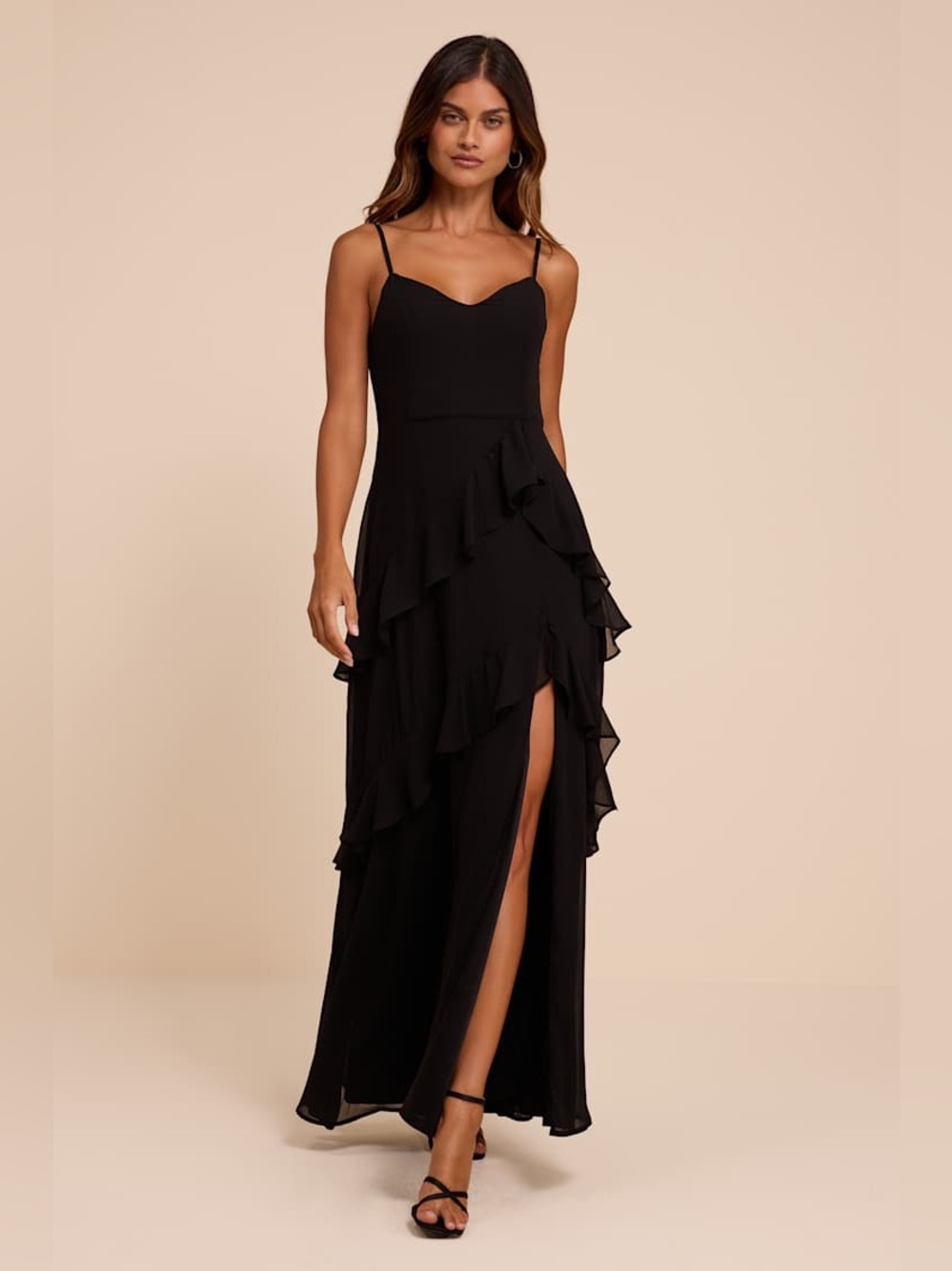 Blessed With Beauty Black Ruffled Sleeveless Maxi Dress